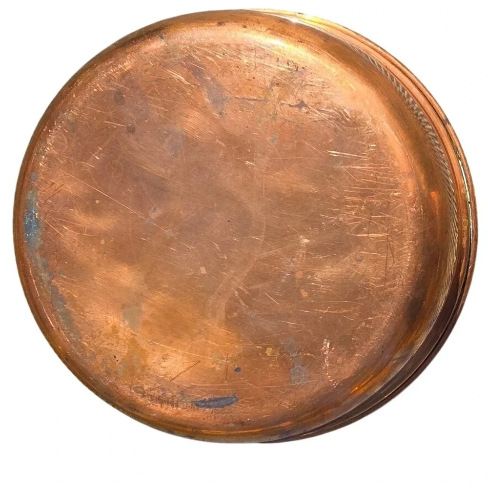 Vintage Large Copper Mixing Bowl Tin Lined Round Heavy Duty Farmhouse 10 Inch